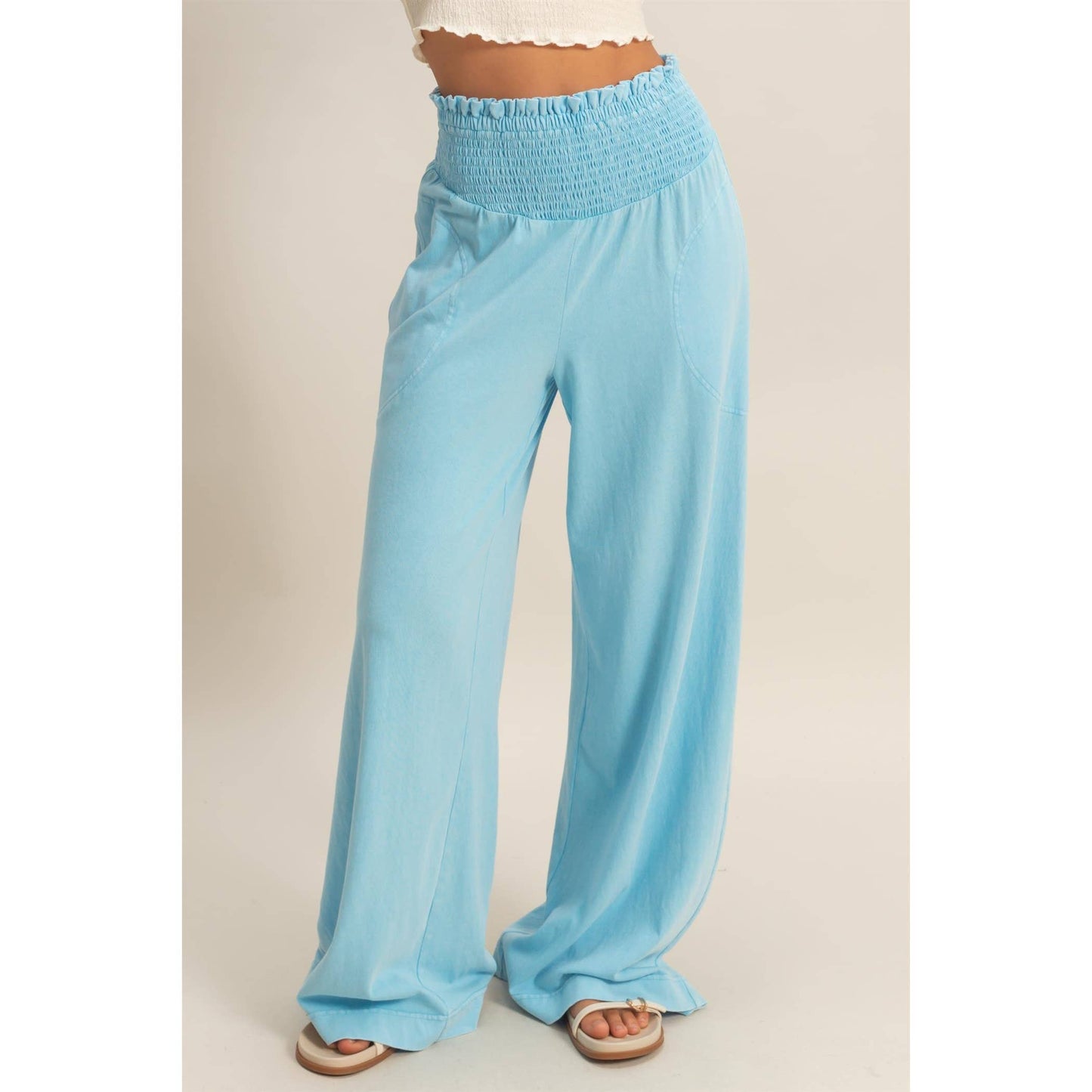 HYFVE - Mineral Washed Wide-Leg Smocked Waist Pants