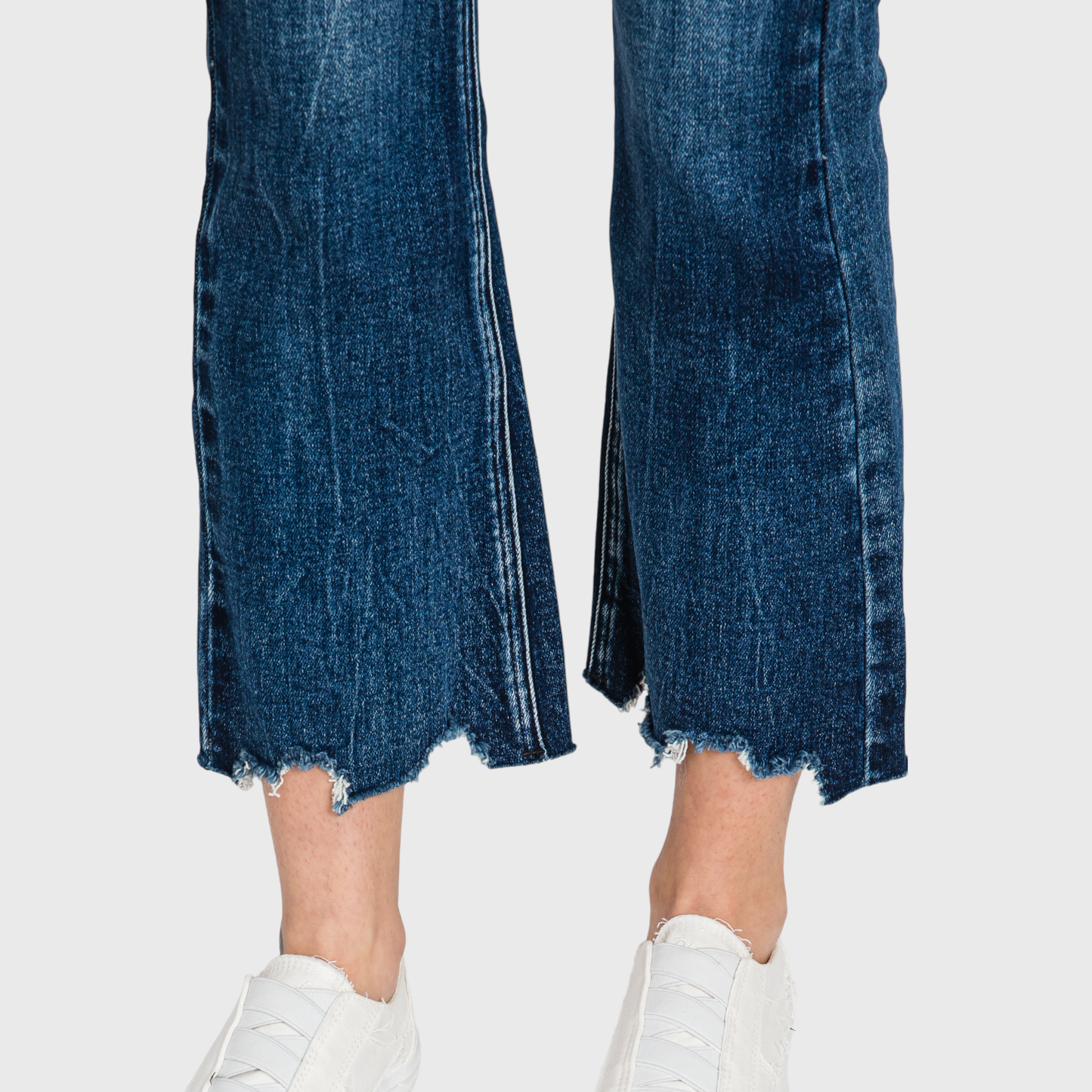 Petra153 - P797AHB-DK HIGH RISE CROP BOOTCUT JEANS W/ FRAYED HEM