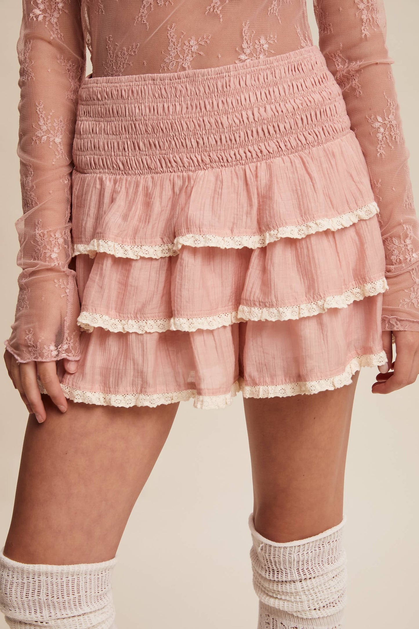 Listicle - Tiered Ruffle Lace Trim Skort LP0265