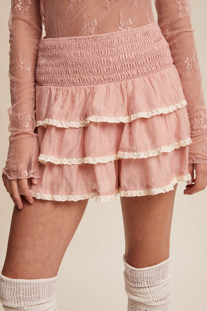 Listicle - Tiered Ruffle Lace Trim Skort LP0265