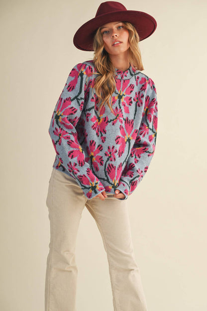 &MERCI - FLORAL MOCK NECK SWEATER MSW11101