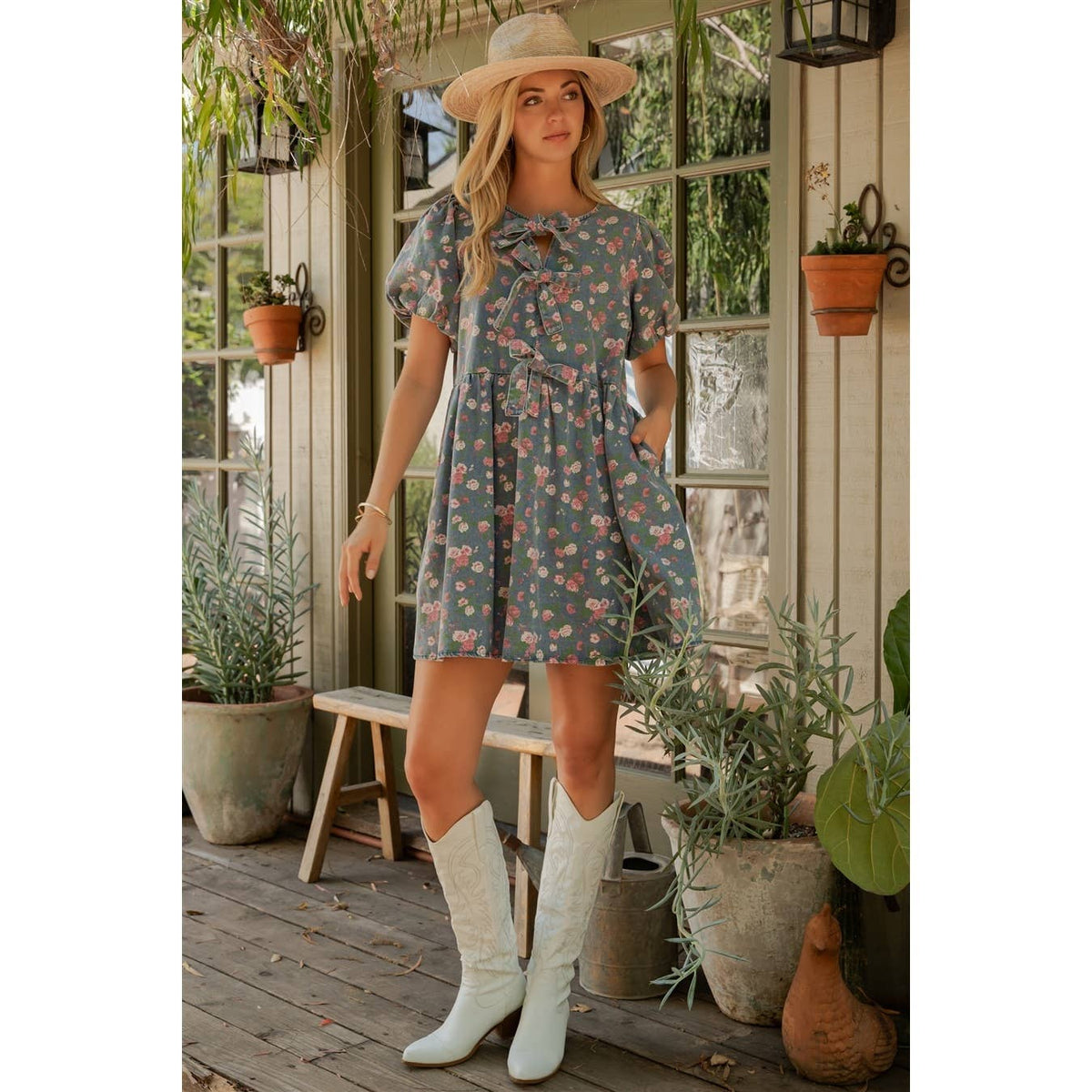 Sage + Fig - HONEY BLOOM PUFF SLEEVES DRESS (SD8426)