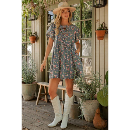Sage + Fig - HONEY BLOOM PUFF SLEEVES DRESS (SD8426)