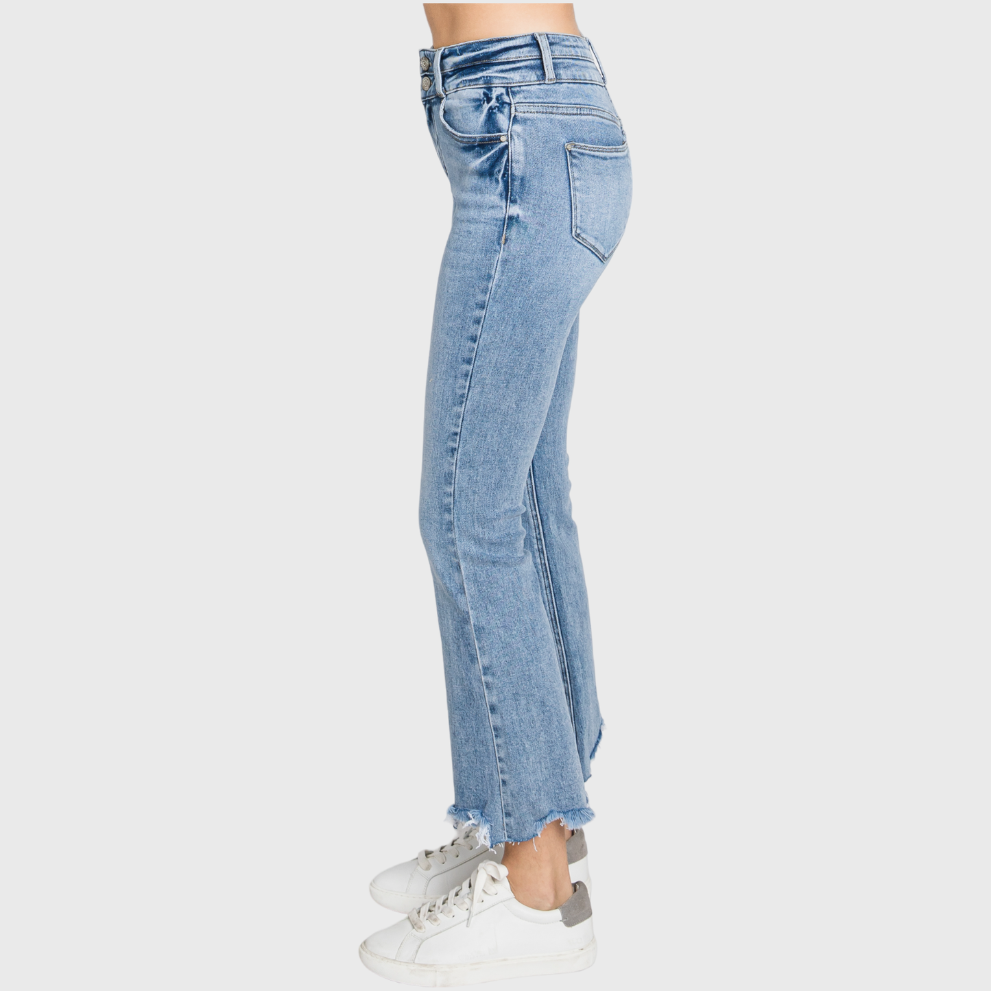 Petra153 - P797AHB-MD HIGH RISE CROP BOOTCUT JEANS W/ FRAYED HEM