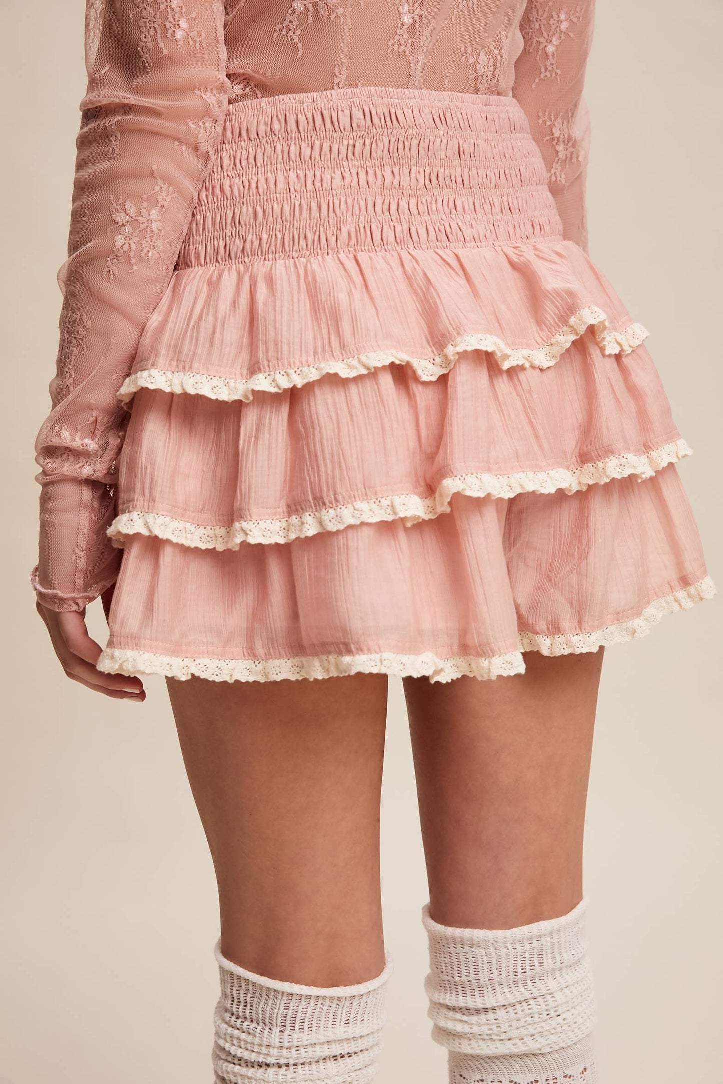 Listicle - Tiered Ruffle Lace Trim Skort LP0265