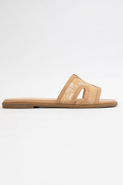 CCOCCI - BRITNEY Lace Mesh Sandals  H-Cutout Square Toe Slides