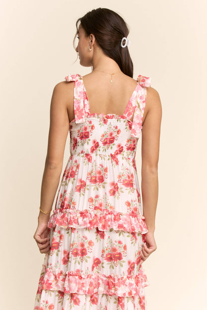 Davi & Dani - GARDEN FLORAL RUFFLE SMOCK SHOULDER MIDI DRESS