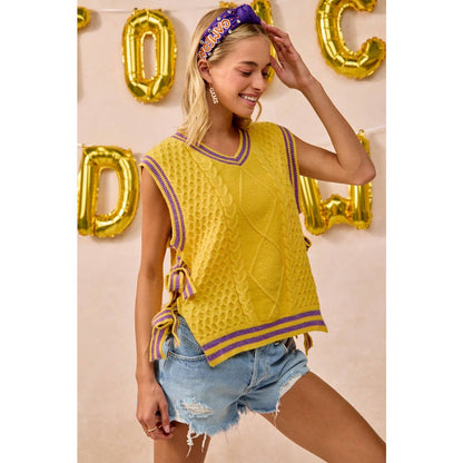 Textured knit side tie sweater top