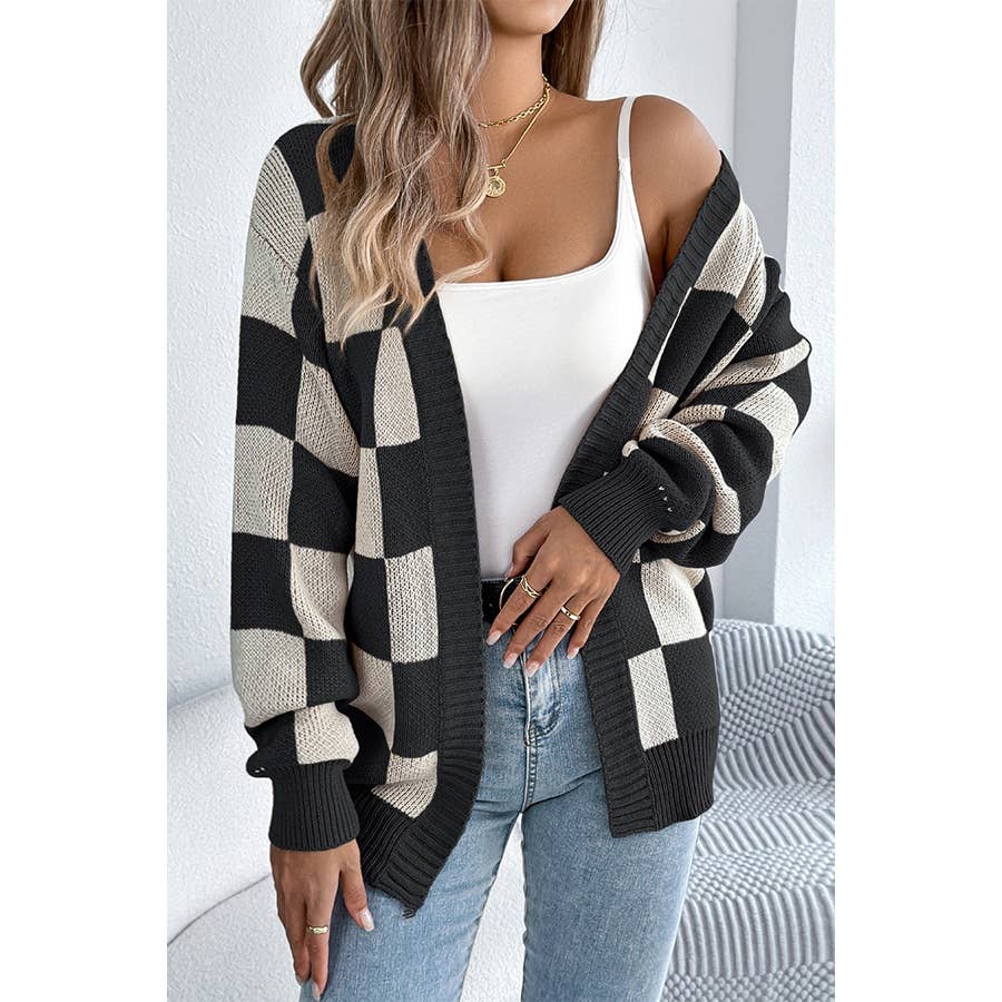 Paperdoll - Plaid Lantern Sleeve Cardigan Sweater