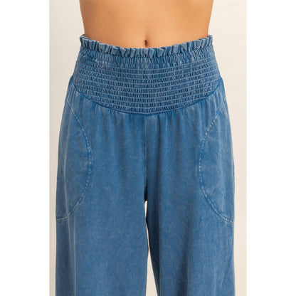 HYFVE - Mineral Washed Wide-Leg Smocked Waist Pants