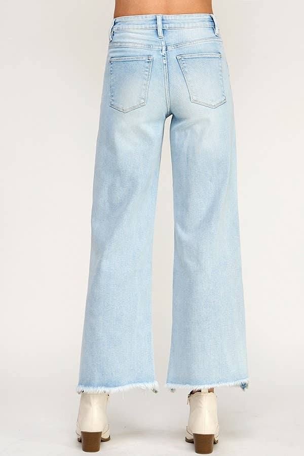 Petra153 - P1590W-LA HIGH RISE WIDE LEG W/ DESTROYED HEM JEANS