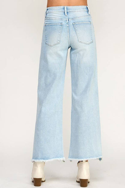 Petra153 - P1590W-LA HIGH RISE WIDE LEG W/ DESTROYED HEM JEANS