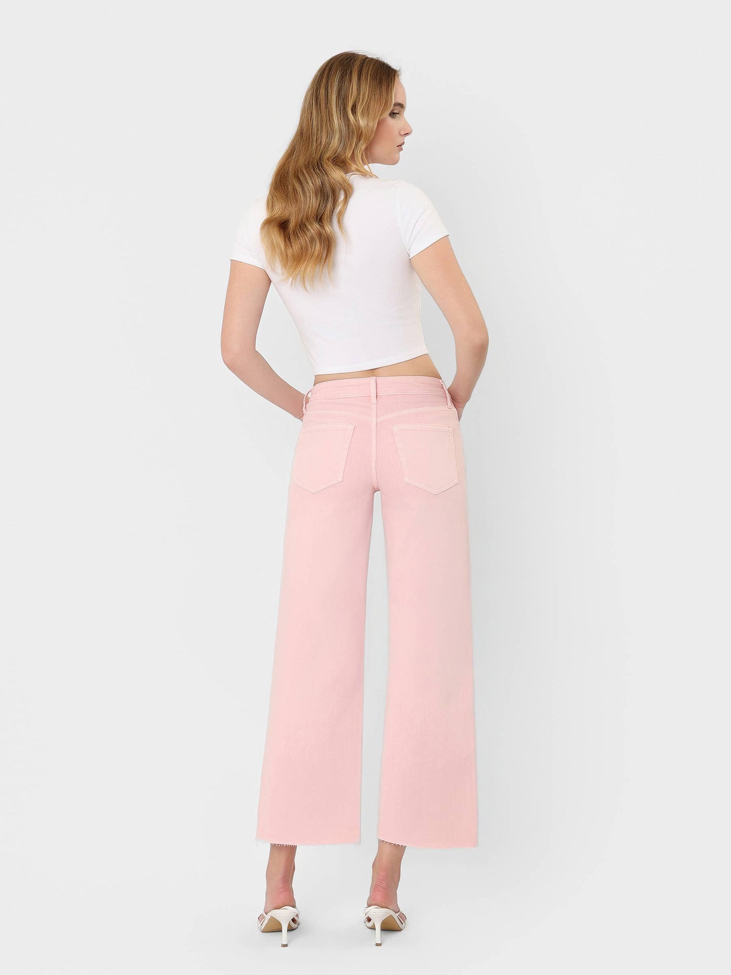 VERVET by FLYING MONKEY - HIGH RISE PALE LILAC COLOR CROP WIDE LEG JEANS T5894PLL