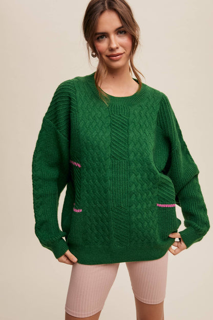 Listicle - Cable Patchwork Knit Pullover LSW0878