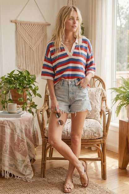 Sewn and Seen - 4th of July Americana Striped Lightweight Sweater Top
