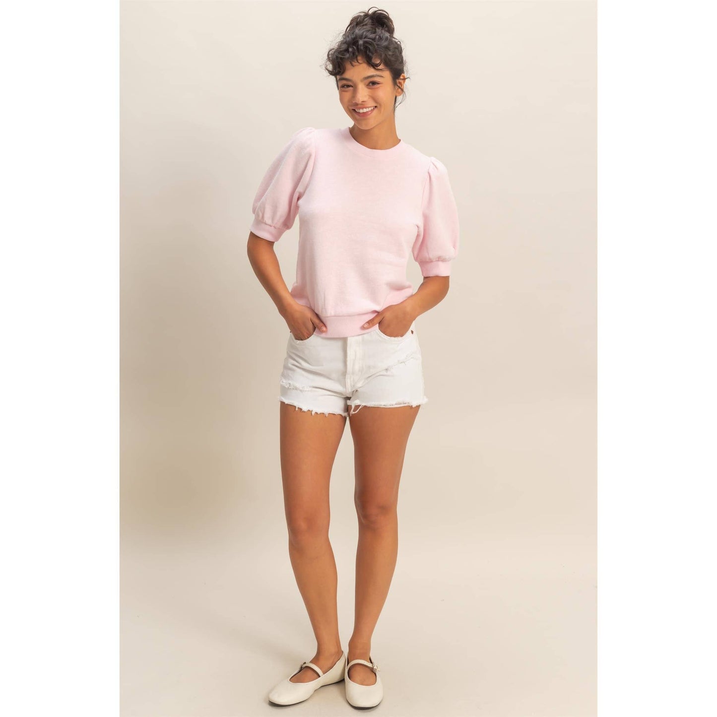 Puff Short Sleeve Crew Neck Top