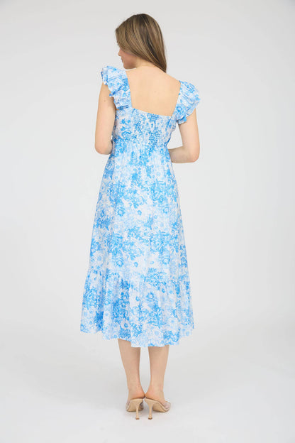 Blu Pepper - FLORAL RUFFLE STRAP DETAIL PLEATED MIDI DRESS