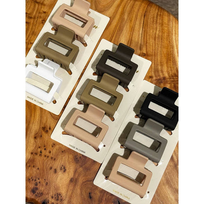 Love and Repeat - Neutral Color Medium Size  Rectangle Hair Claw Set