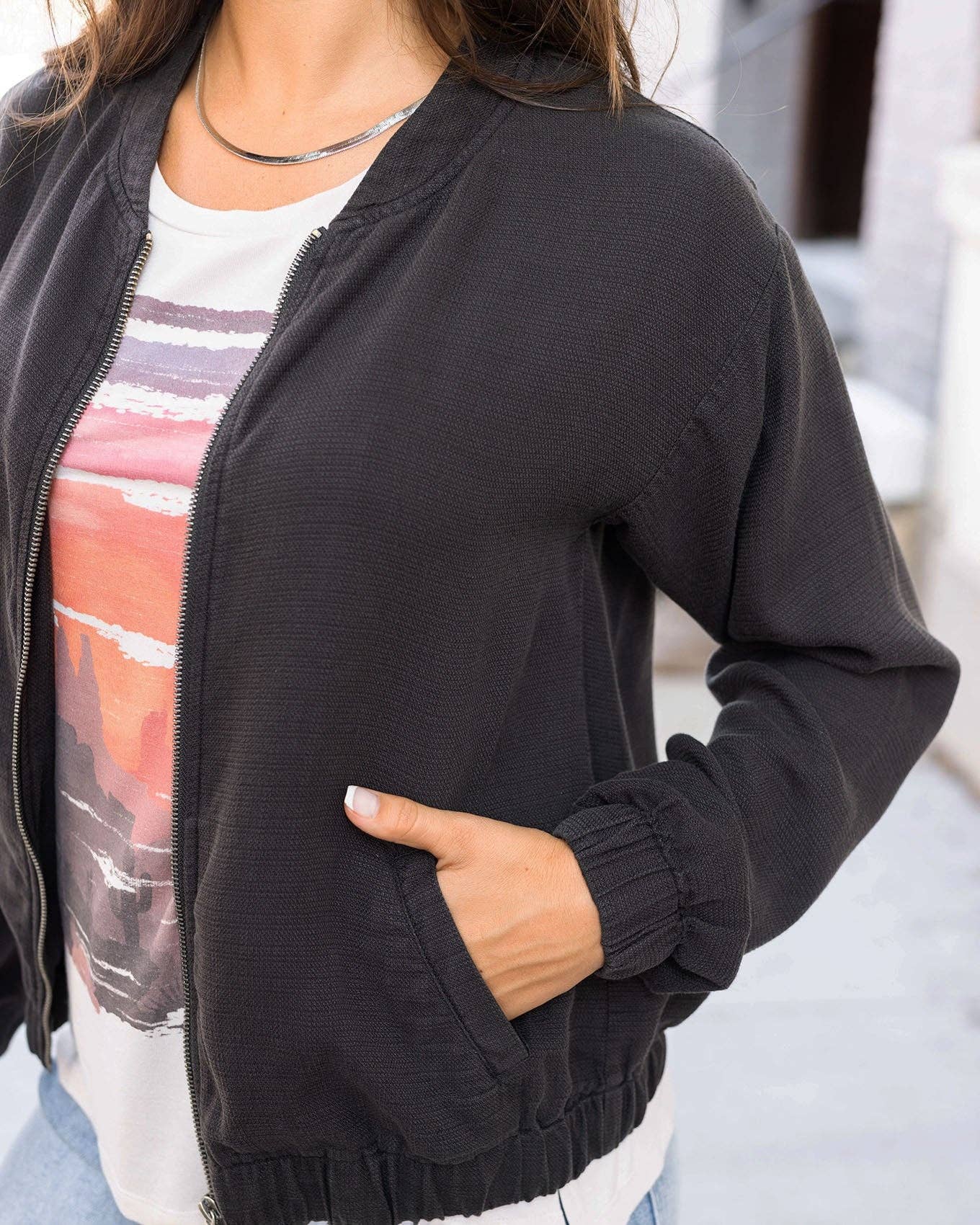 Grace and Lace - Tencel™ Lyocell Baseball Jacket in Washed Black