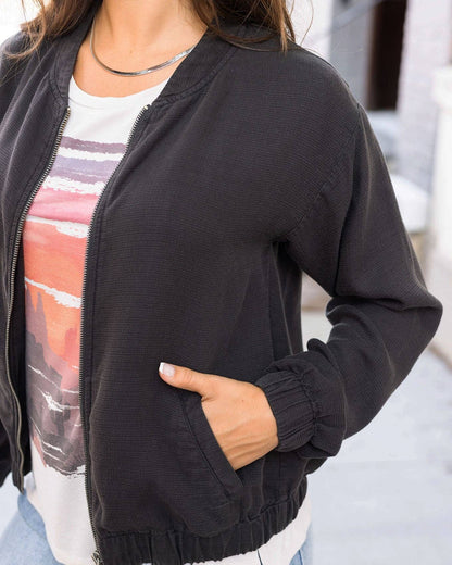 Grace and Lace - Tencel™ Lyocell Baseball Jacket in Washed Black