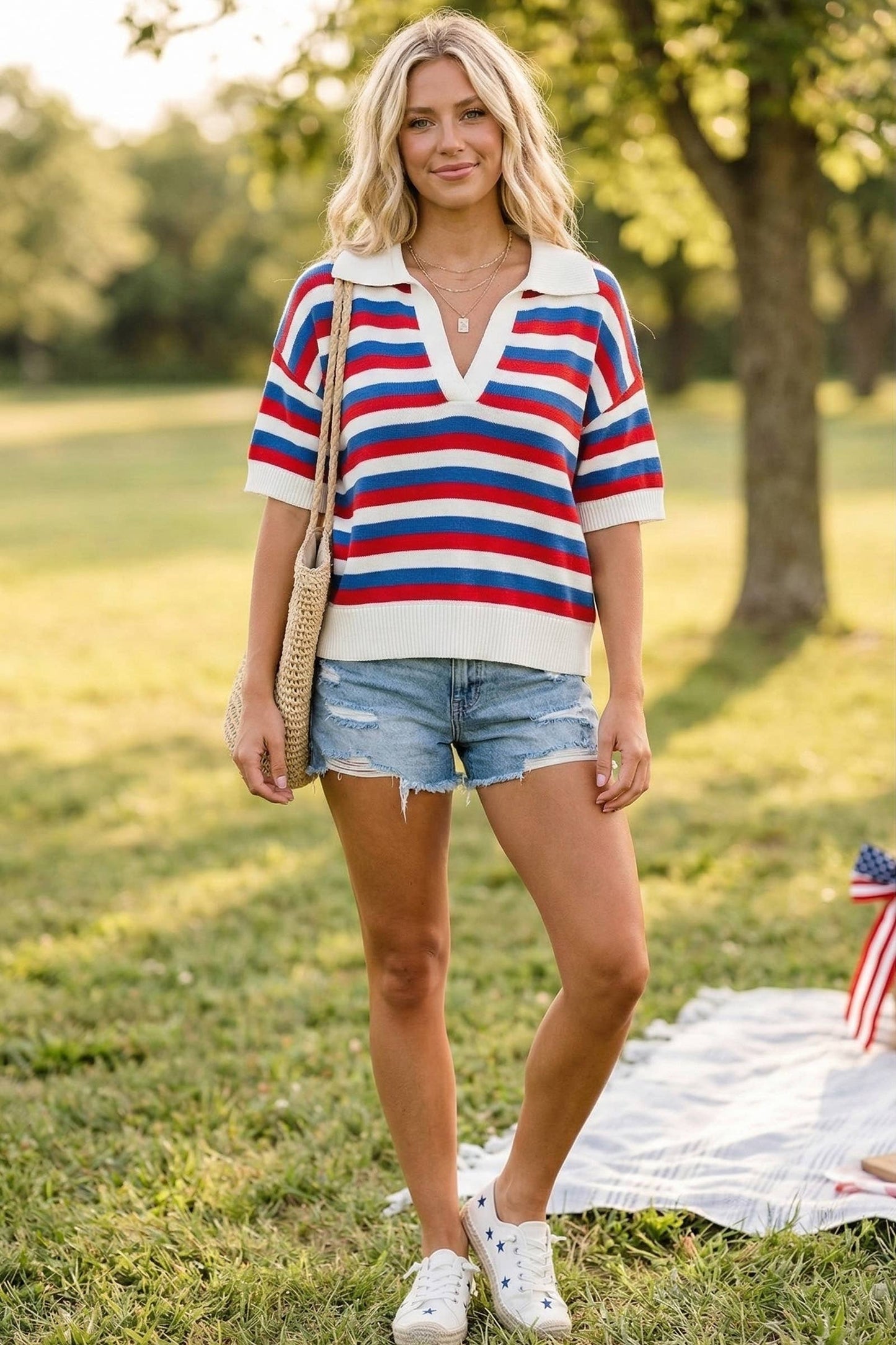 Sewn and Seen - 4th of July Americana Striped Lightweight Sweater Top