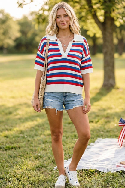 Sewn and Seen - 4th of July Americana Striped Lightweight Sweater Top
