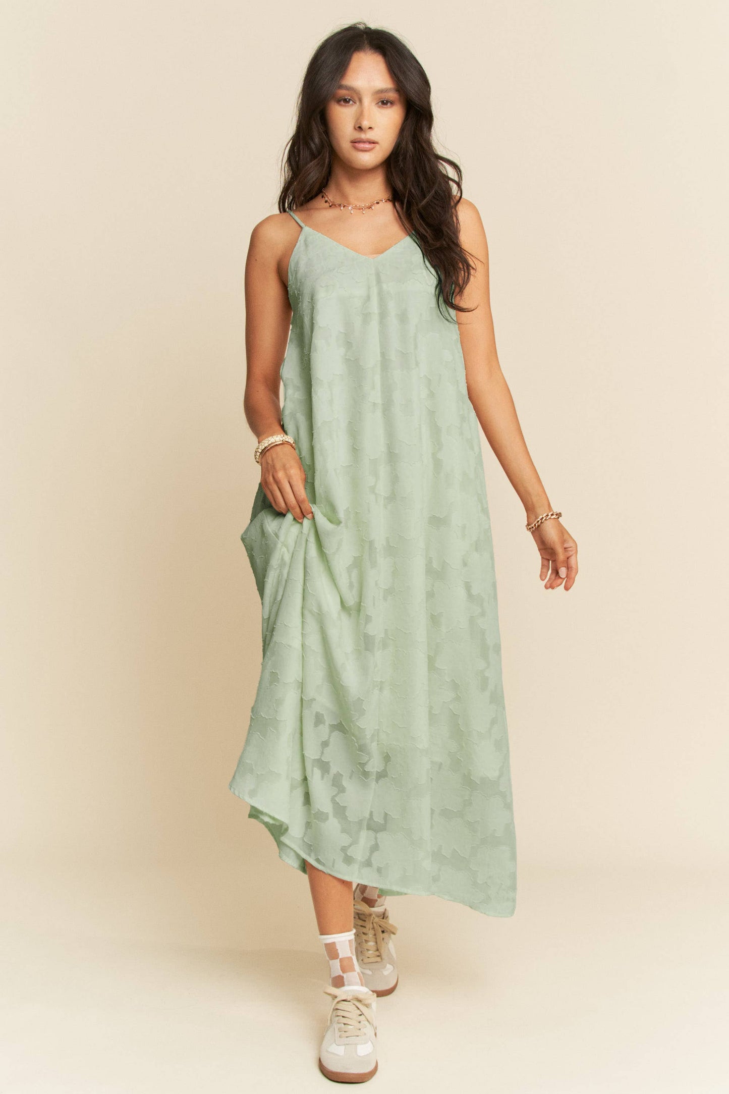 FLORAL EMBROIDERED SLEEVELESS MAXI SLIP DRESS