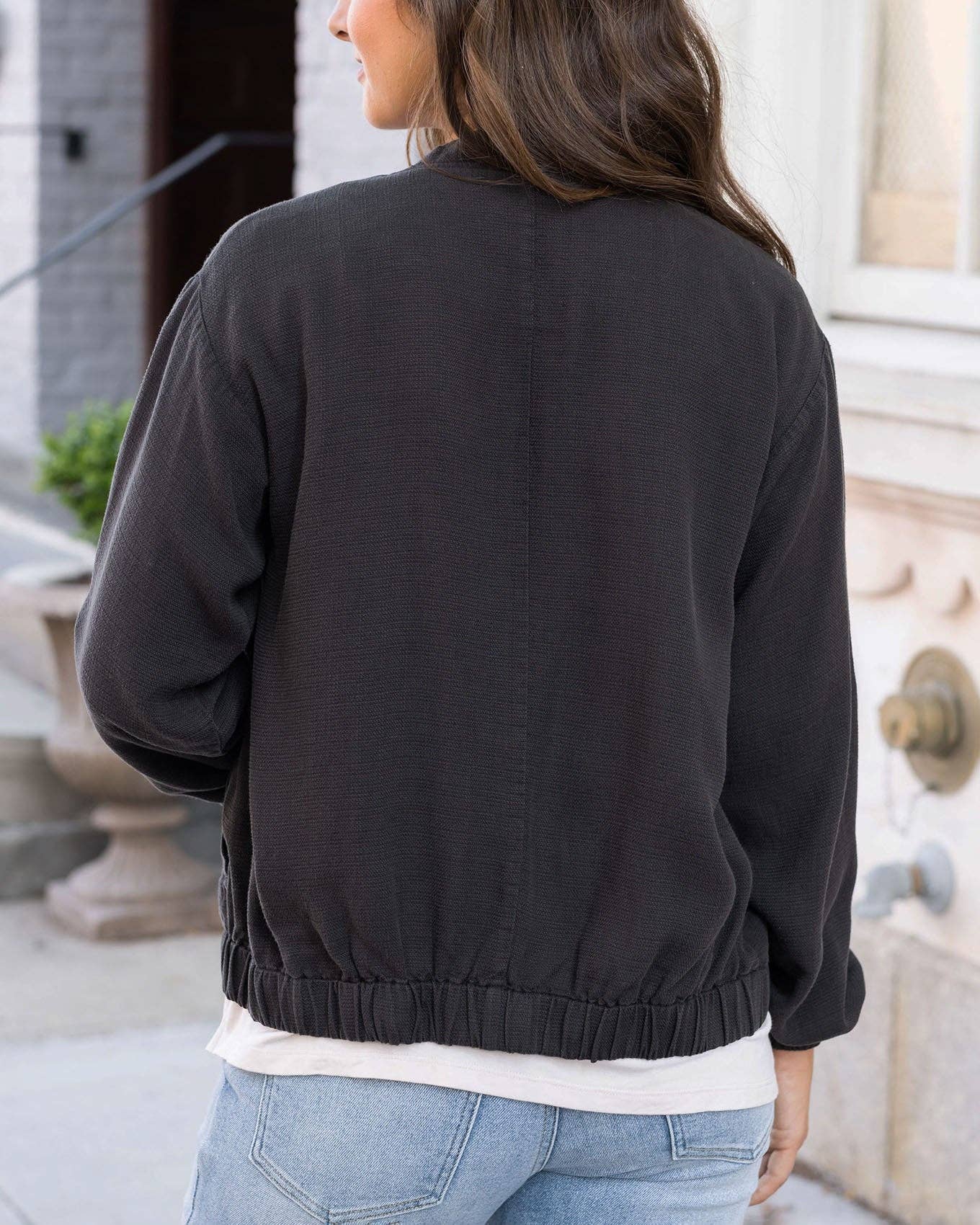 Grace and Lace - Tencel™ Lyocell Baseball Jacket in Washed Black