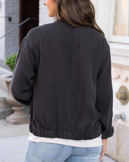 Grace and Lace - Tencel™ Lyocell Baseball Jacket in Washed Black