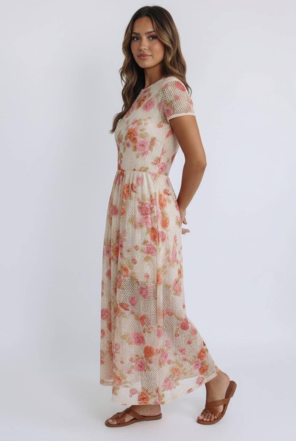 Kori America - FLORAL PRINT NETTED LINED MIDI DRESS