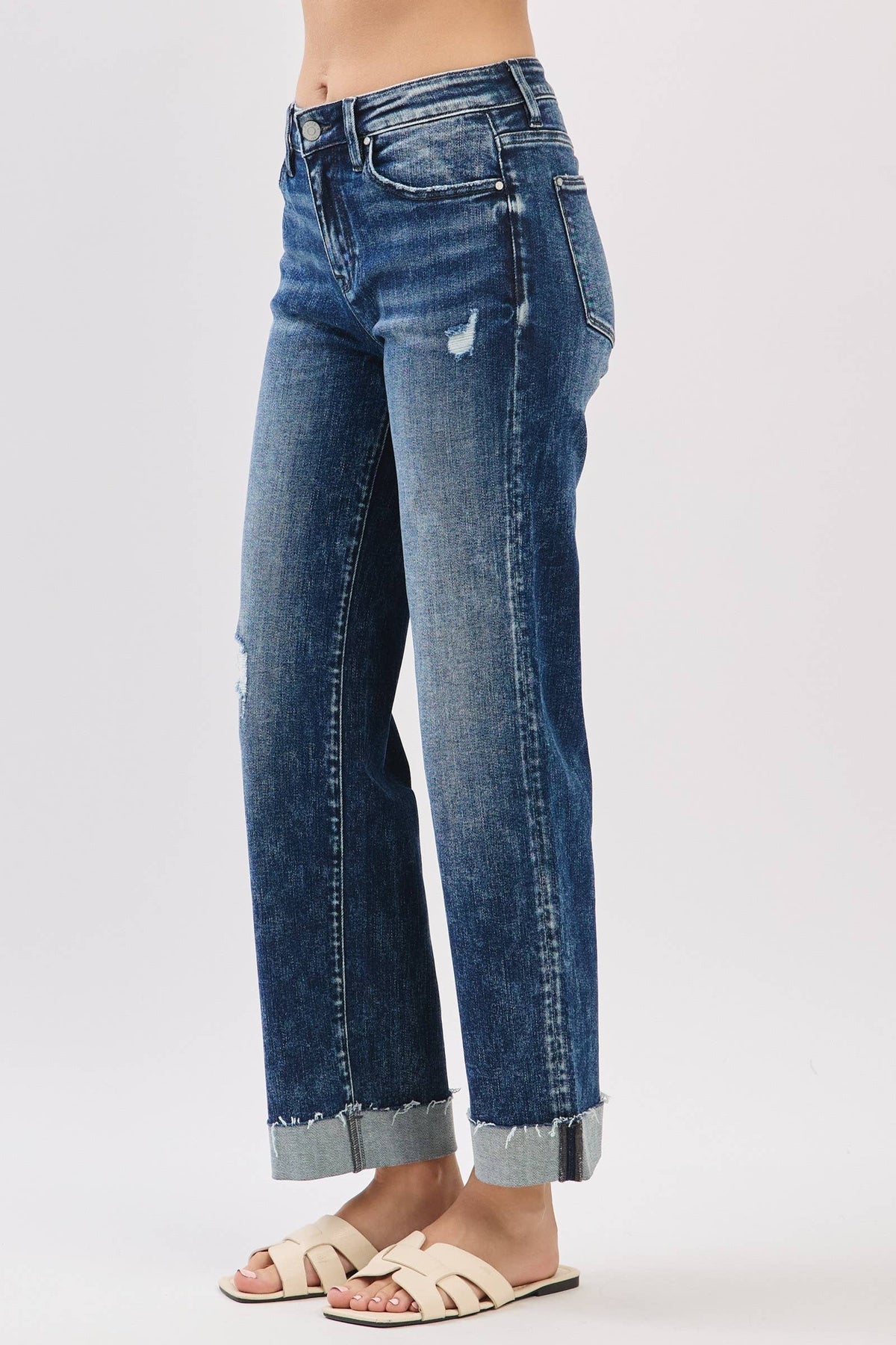 Petra153 - P1546T-DA MID RISE LOOSE STRAIGHT W/ CUFFED HEM JEANS