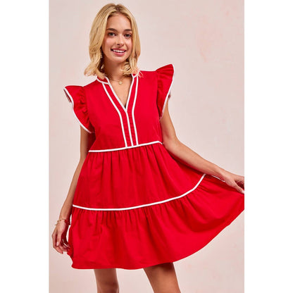 Contrast binding ruffled dress