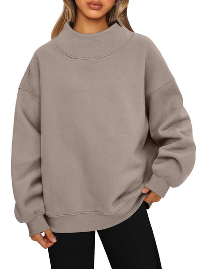 Suhkasana - Women's Oversized Mock Neck Fleece Pullover Sweatshirt