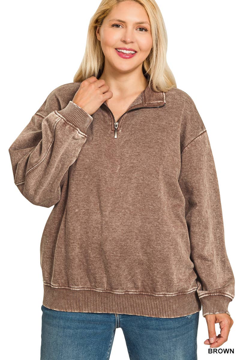 42POPS - ,.0810 Plus Acid Wash Fleece Half Zip Pullover SI-28130