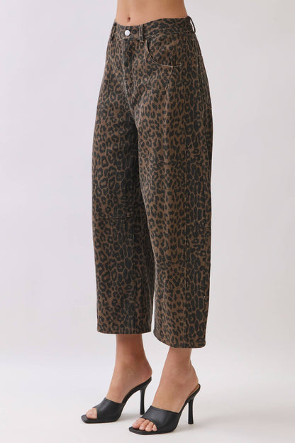 TCEC - CP10392-Leopard Print Barrel Leg Pants