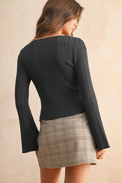 Ribbed Long Sleeve Black Sweater