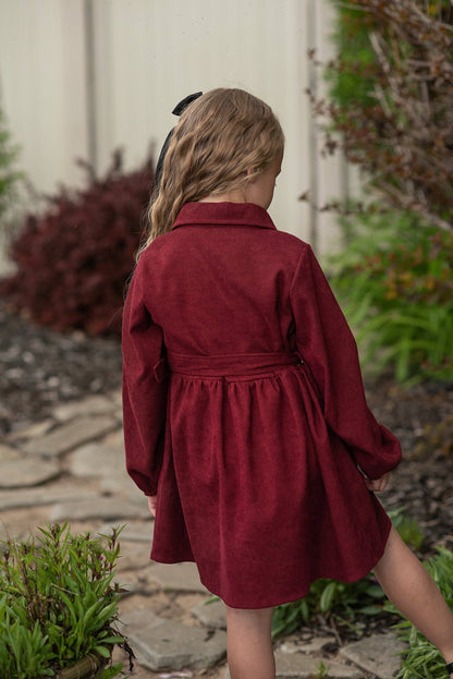 Wren & James - Kids Burgundy Black & White Plaid Yoke Long Sleeve Dress