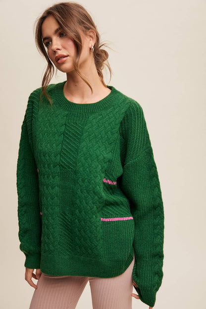 Listicle - Cable Patchwork Knit Pullover LSW0878