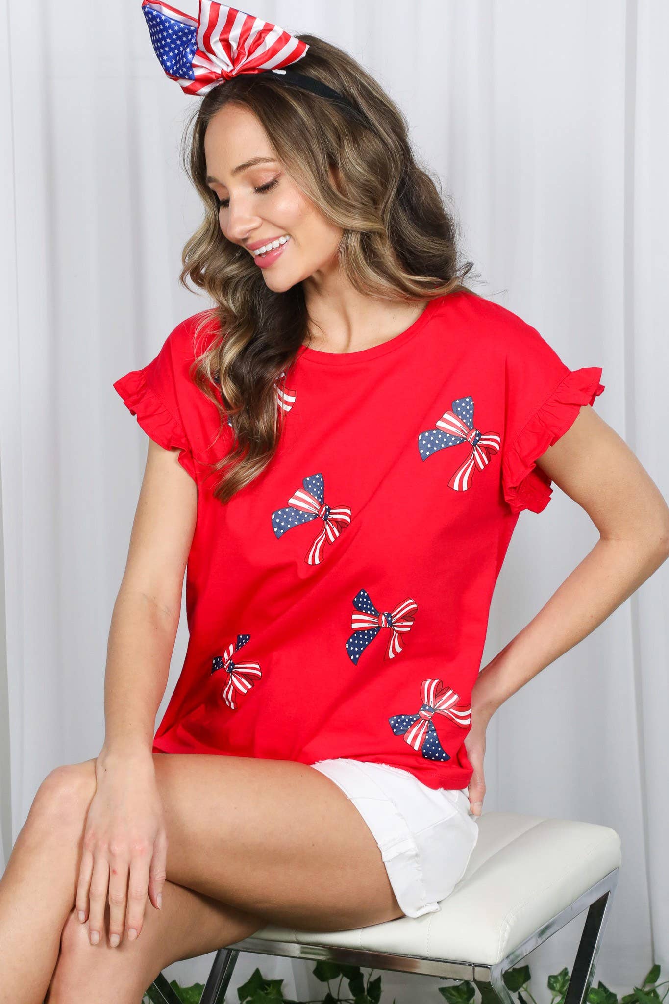 American Flag Bow Graphic Crew Neck