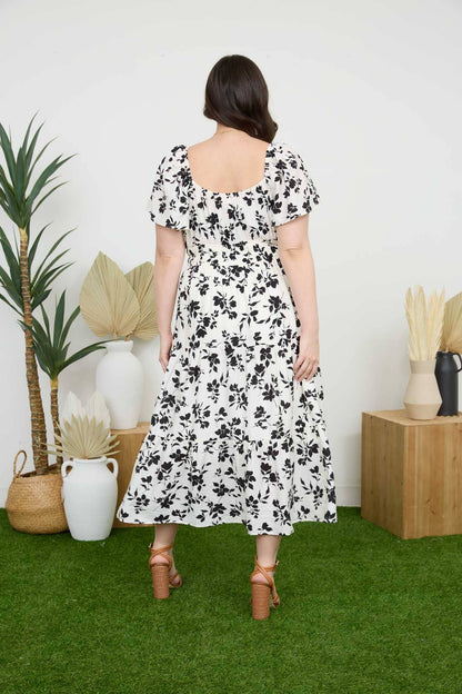 Blu Pepper - PLUS FLORAL SCOOP NECK FLOUNCE SLEEVE MIDI DRESS