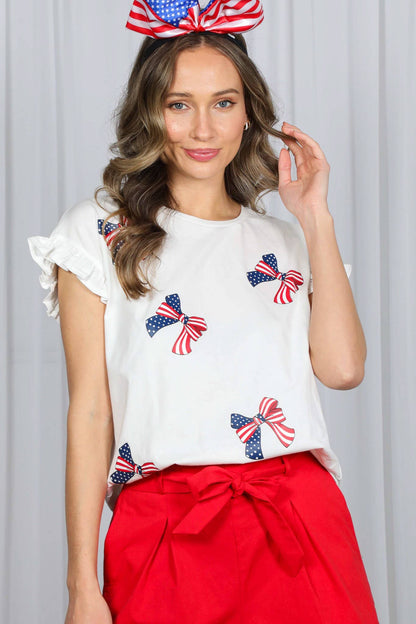 American Flag Bow Graphic Crew Neck