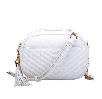 MiMi Wholesale - Veronica V-Stitched Tassel Crossbody Bag with Zipper