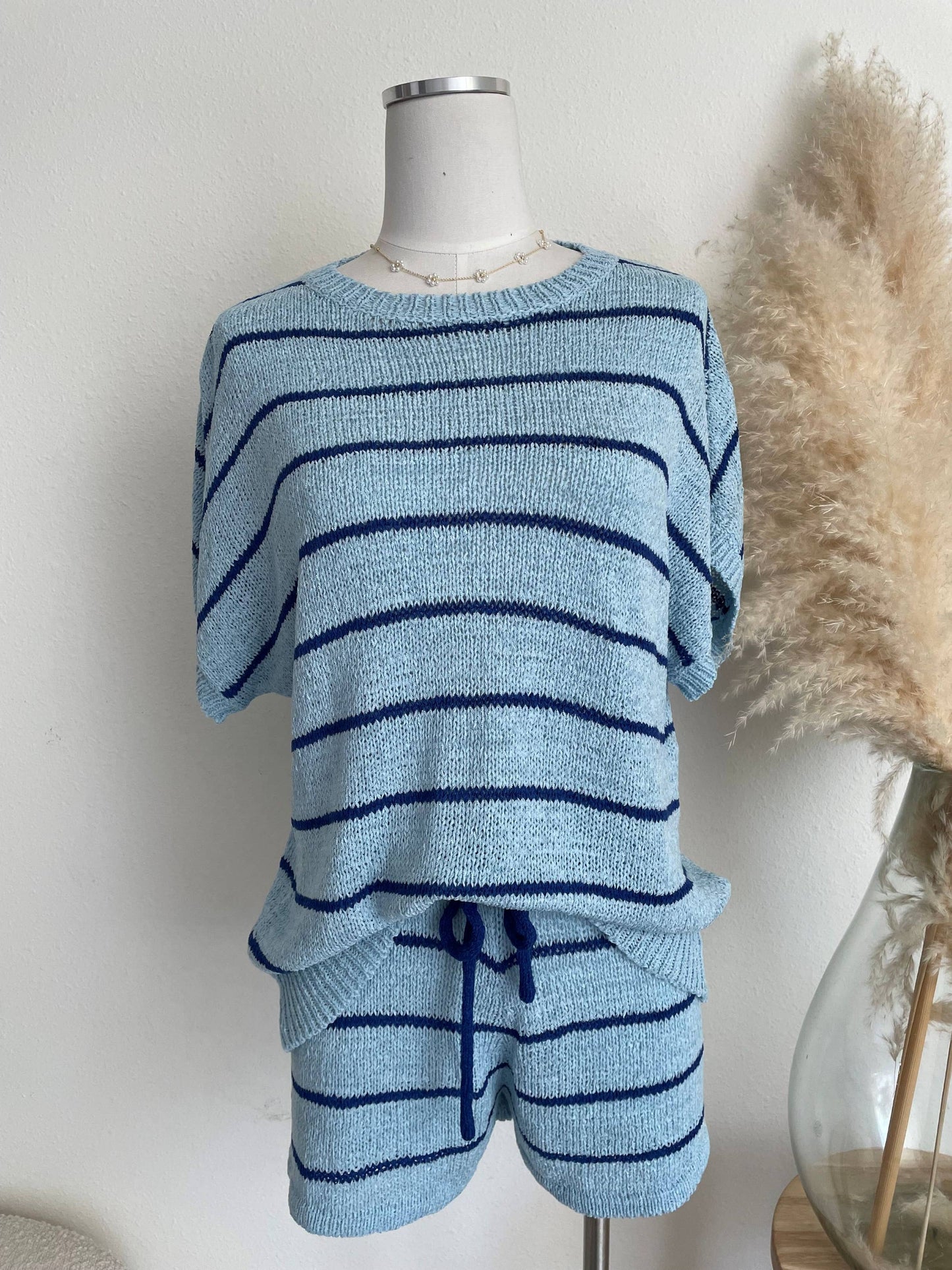ACOA COLLECTION - STRIPE KNIT TOP AND SHORT SET
