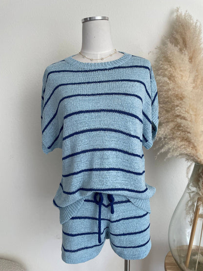 ACOA COLLECTION - STRIPE KNIT TOP AND SHORT SET
