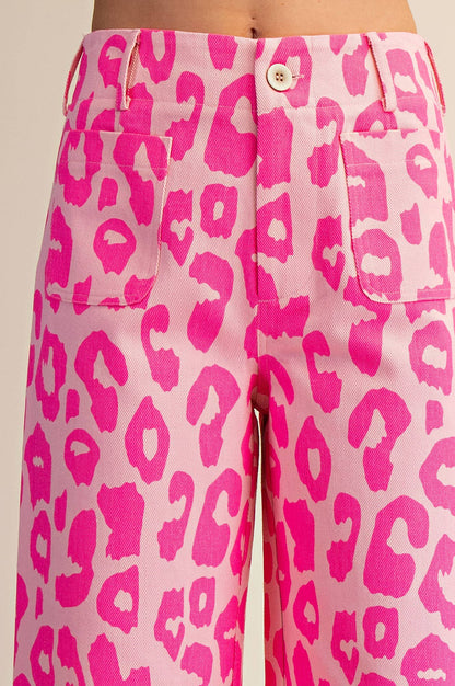 Glam - Colette Cropped Wide-Leg Neon Leopard Pants