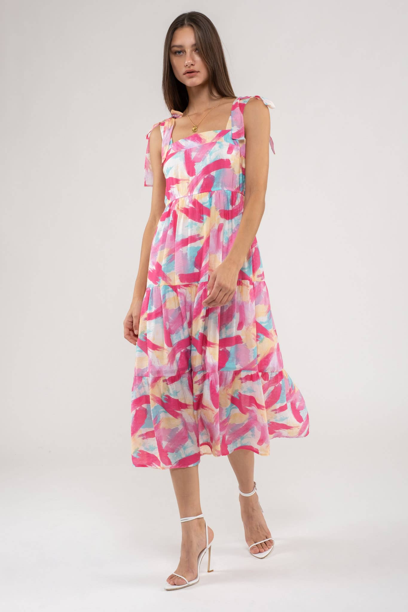 Blu Pepper - BRUSH STROKE PRINT TIERED MIDI DRESS