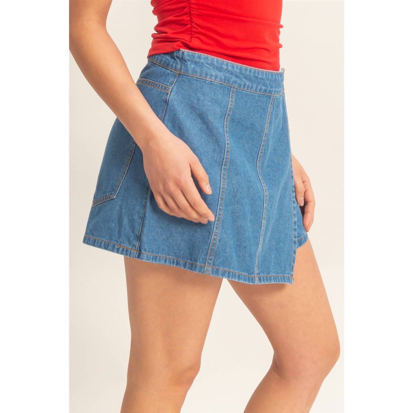 Wrap Front Denim Skort