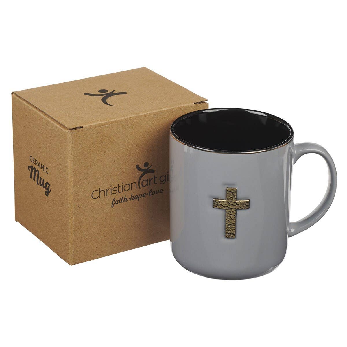 Christian Art Gifts - Mug Gray w/Metal Cross 1 Peter 2:24