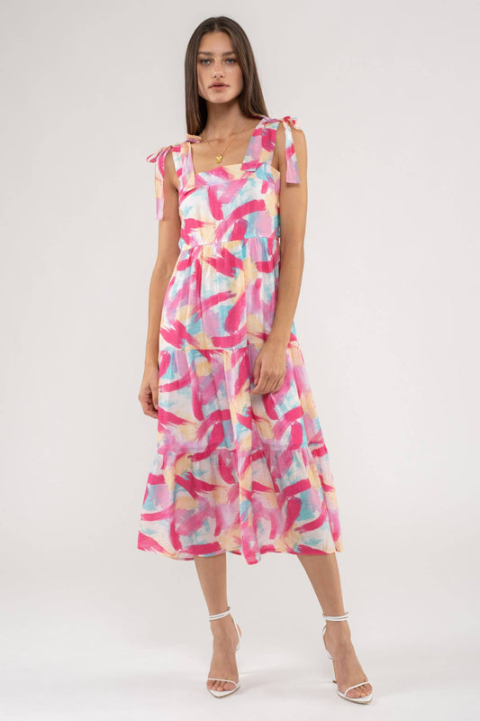 Blu Pepper - BRUSH STROKE PRINT TIERED MIDI DRESS