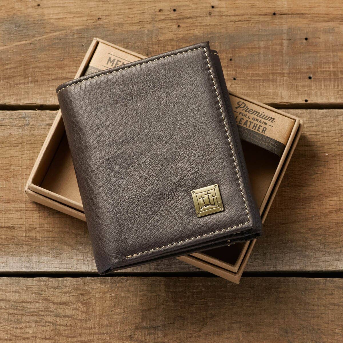 Wallet Leather Brown Crosses Badge